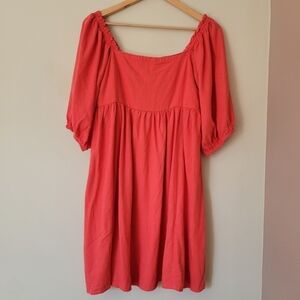 Abel the Label Linen Blend Babydoll Puff Sleeve Dress Coral Size Large Sundress